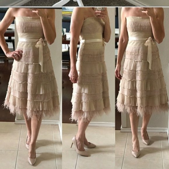 BCBGMaxAzria Dresses & Skirts - BCBG MAX AZRIA Nude Ruffle Midi Dress